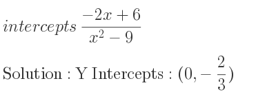 The intercepts of (-2x+6)/(x^2-9) is Y Intercepts: (0,-2/3)